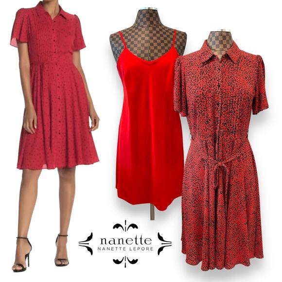Nanette Lepore Red Leopard Dress 2-Pc Sz 10 Romantic Rockabilly Fairy Preppy - Picture 1 of 12